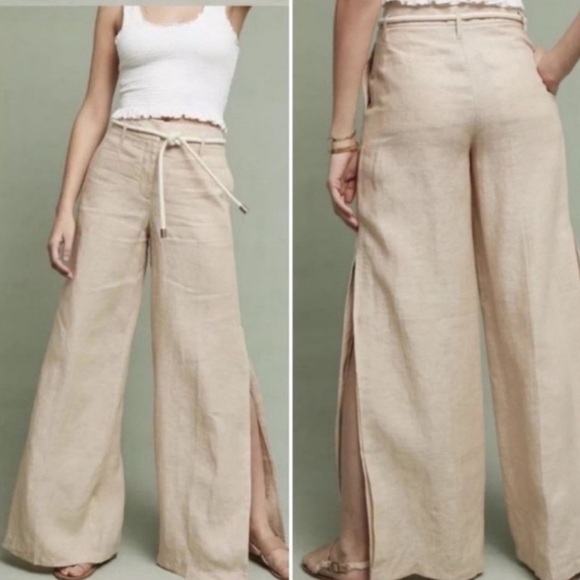 Anthropologie Elevenses High Waist Wide Split Leg
Linen Pants NWT Size 0 - Picture 1 of 13
